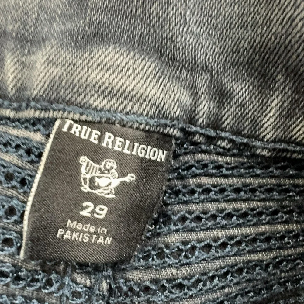 True Religion Rocco Moto Jeans Mens 29x31 Blue Relaxed Skinny Biker Denim Pants